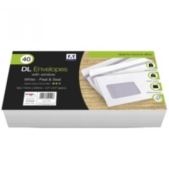 DL Peel & Seal Envelopes With Window - Pack 40 White